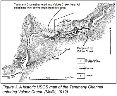 Historic USGS map of the Tammany Channel entering Valdez Creek, Alaska.