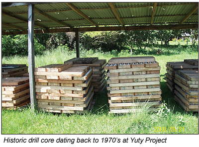 Historic drill core at Cue Resources' Yuti Project.